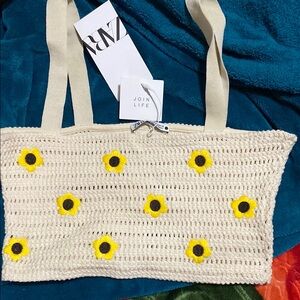 Zara Cream Crochet Tote with Yellow Floral Accents